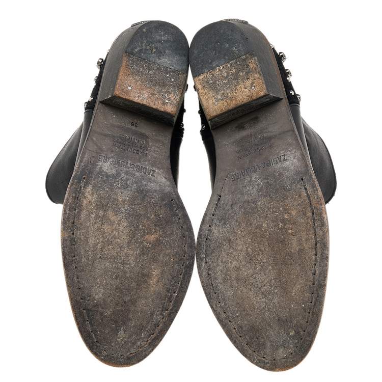 Pre Owned Zadig And Voltaire Black Leather Embellished Ankle Boots Size 36