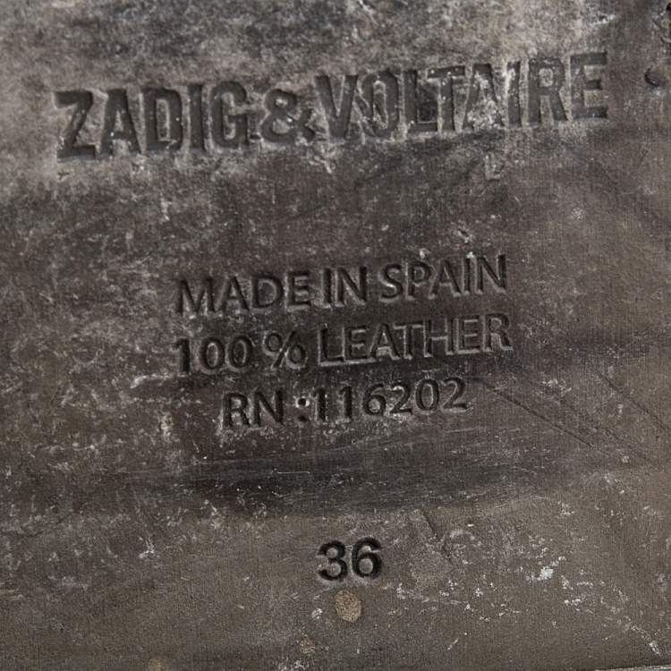 Pre Owned Zadig And Voltaire Black Leather Embellished Ankle Boots Size 36