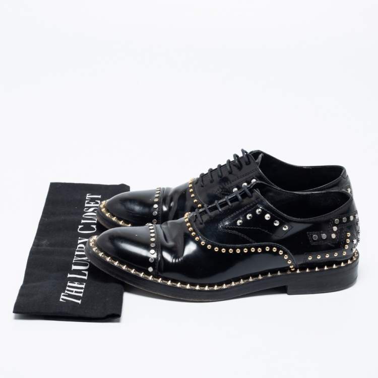 Pre Owned Zadig and Voltaire Black Leather Studded Youth Clous Oxford Size 38