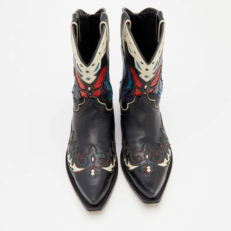 Pre Owned Zadig & Voltaire Multicolor Leather Sierra Ankle Boots Size 38