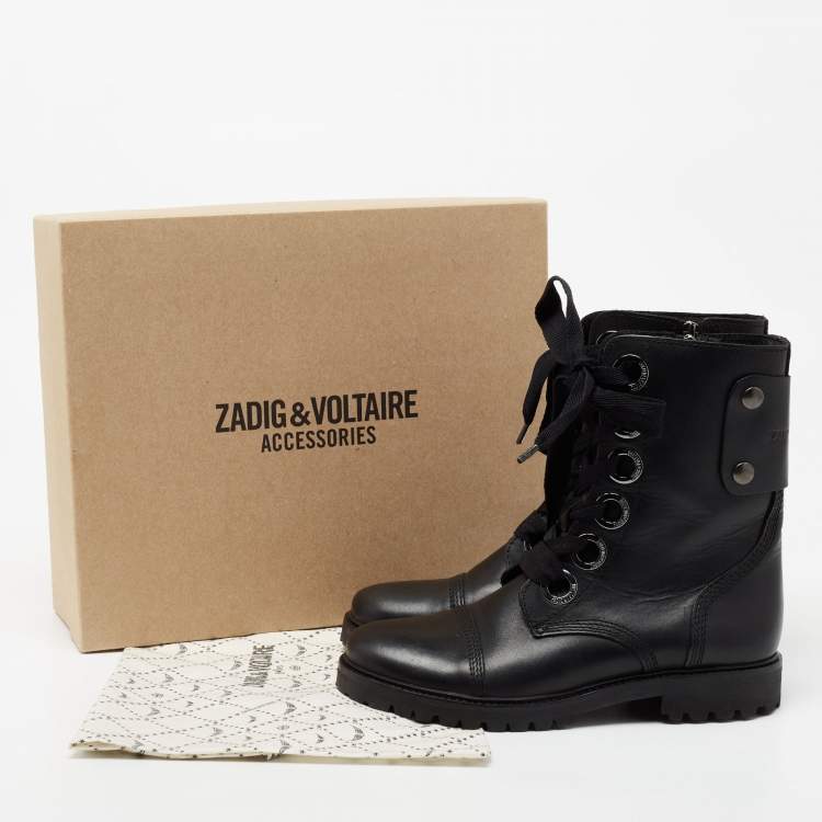 Pre Owned Zadig & Voltaire Black Leather Combat Boots Size 39