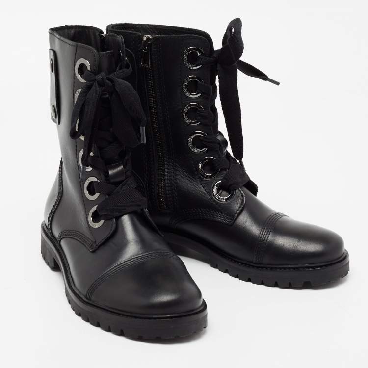 Pre Owned Zadig & Voltaire Black Leather Combat Boots Size 39