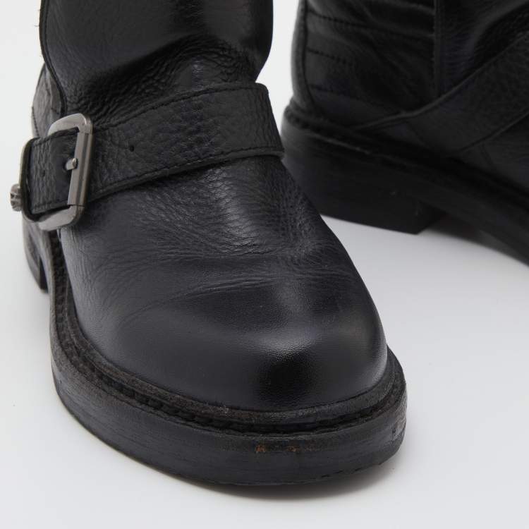 Pre Owned Zadig and Voltaire Black Leather Biker Ankle Length Boots Size 37