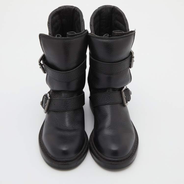 Pre Owned Zadig and Voltaire Black Leather Biker Ankle Length Boots Size 37