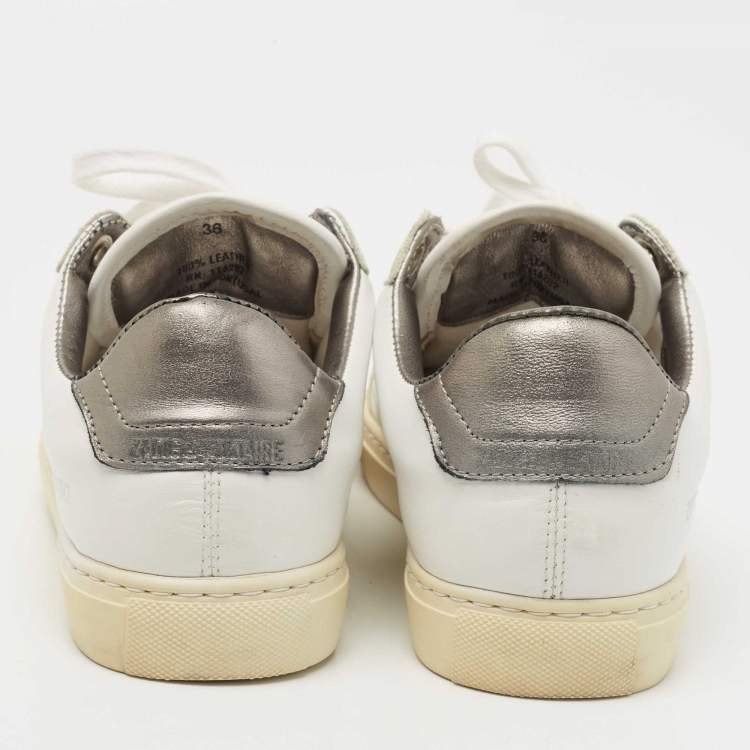 Pre Owned Zadig and Voltaire White Leather Studded Low Top Sneakers Size 36
