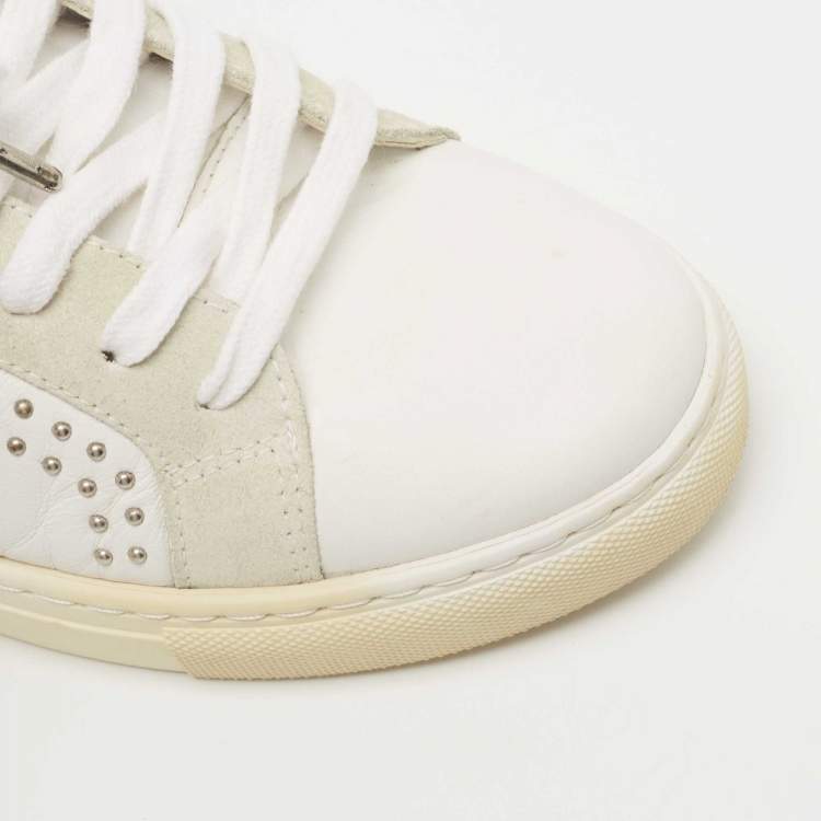 Pre Owned Zadig and Voltaire White Leather Studded Low Top Sneakers Size 36
