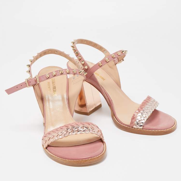 Pre Owned Zadig&Voltaire Metallic/Pink Leather Ankle Strap Sandals Size 36