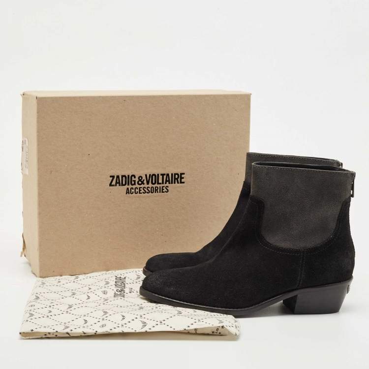Pre Owned Zadig & Voltaire Black Suede Teddy Ankle Boots Size 36
