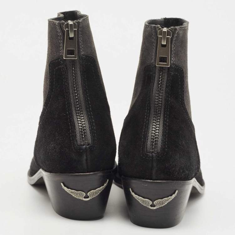 Pre Owned Zadig & Voltaire Black Suede Teddy Ankle Boots Size 36