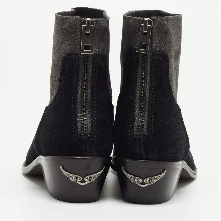 Pre Owned Zadig & Voltaire Black/Grey Suede Ankle Boots Size 36
