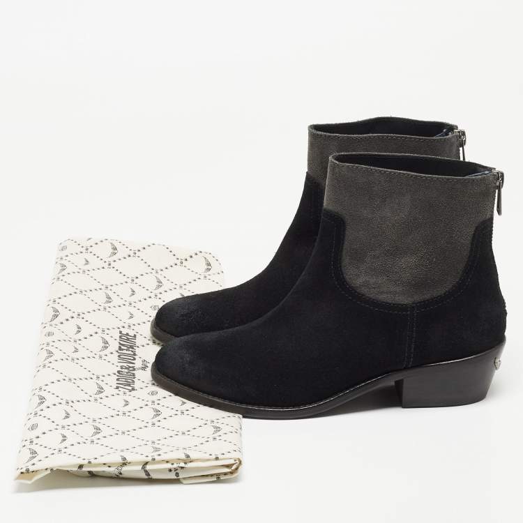 Pre Owned Zadig & Voltaire Black/Grey Suede Ankle Boots Size 36