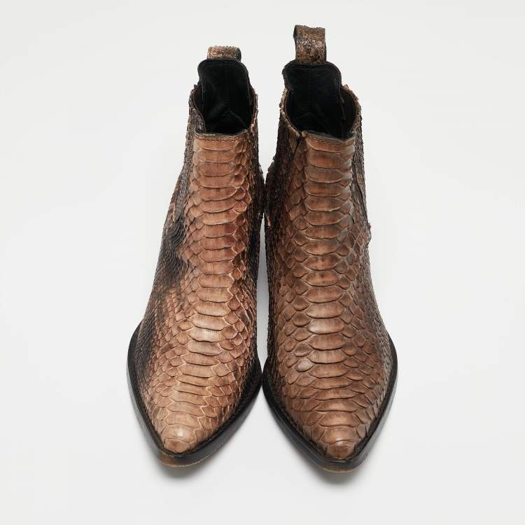 Pre Owned Zadig And Voltaire Brown/Black Python Ankle Boots Size 38