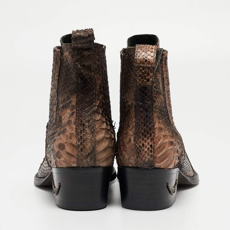 Pre Owned Zadig And Voltaire Brown/Black Python Ankle Boots Size 38