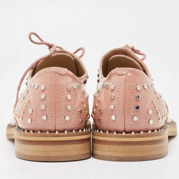 Pre Owned Zadig & Voltaire Pink Leather Studded Oxfords Size 40