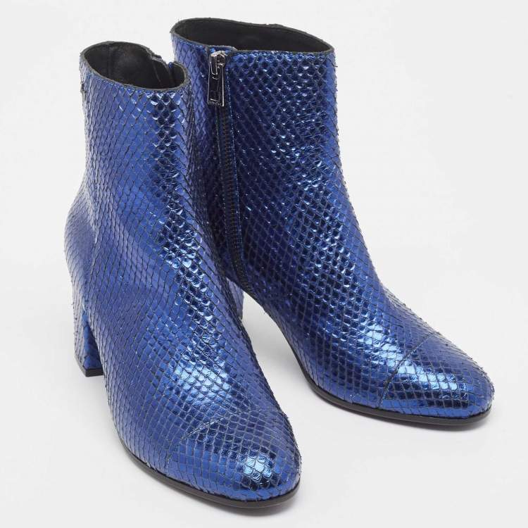 Pre Owned Zadiq & Voltaire Blue Python Block Heel Ankle Boots Size 37
