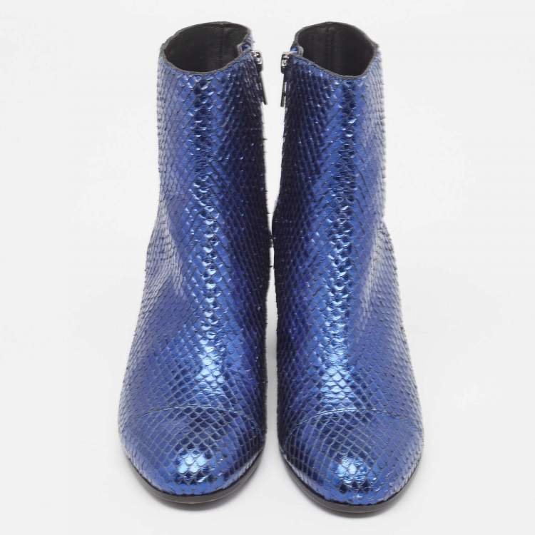 Pre Owned Zadiq & Voltaire Blue Python Block Heel Ankle Boots Size 37