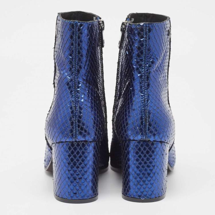 Pre Owned Zadiq & Voltaire Blue Python Block Heel Ankle Boots Size 37