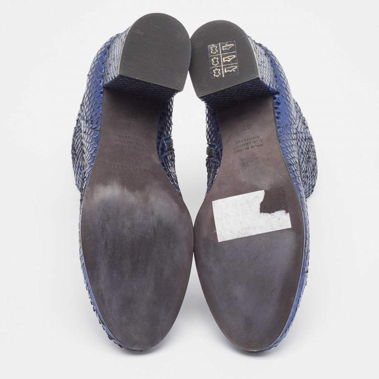 Pre Owned Zadiq & Voltaire Blue Python Block Heel Ankle Boots Size 37