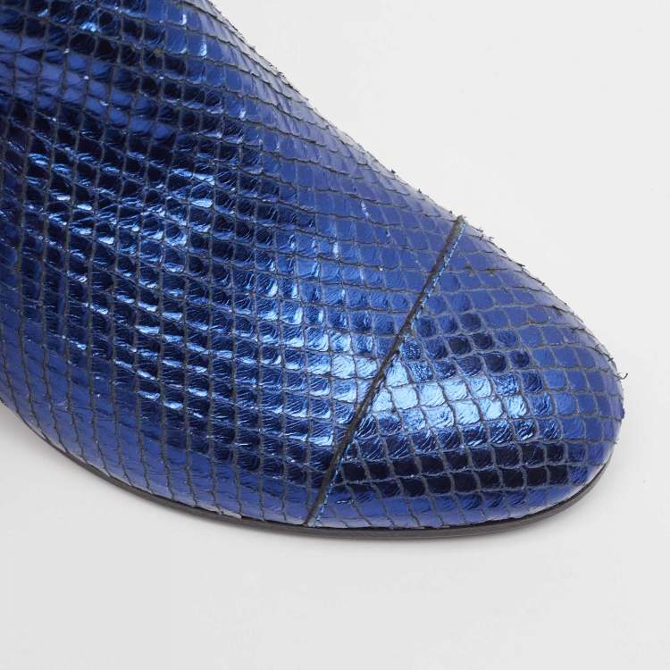 Pre Owned Zadiq & Voltaire Blue Python Block Heel Ankle Boots Size 37