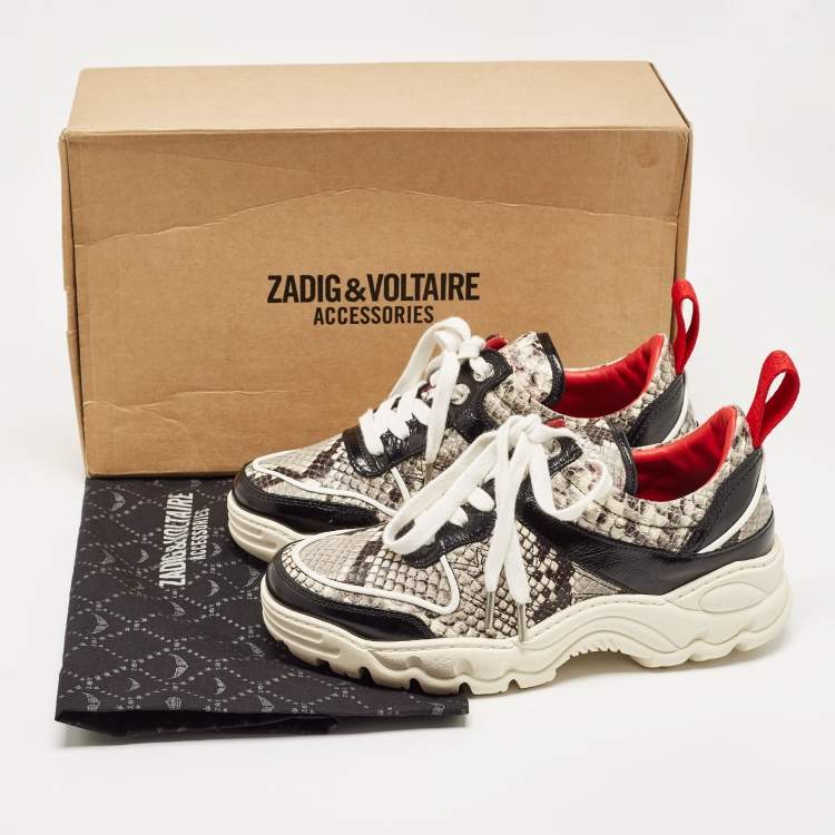 Pre Owned Zadig and Voltaire Black/White Python Embossed Leather Blaze Sneakers Size 38