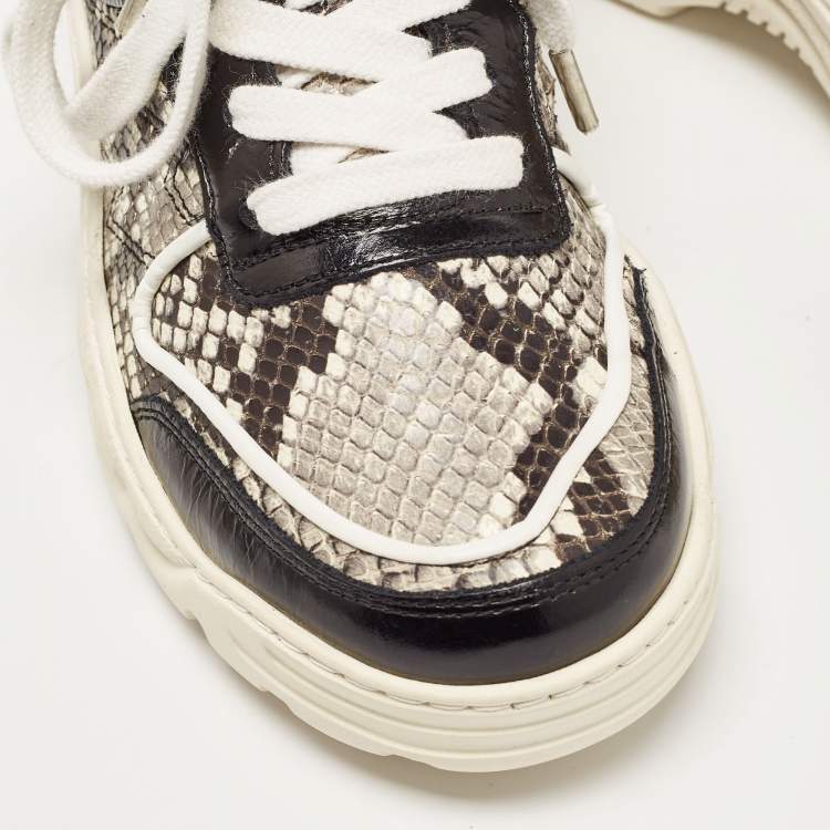 Pre Owned Zadig and Voltaire Black/White Python Embossed Leather Blaze Sneakers Size 38