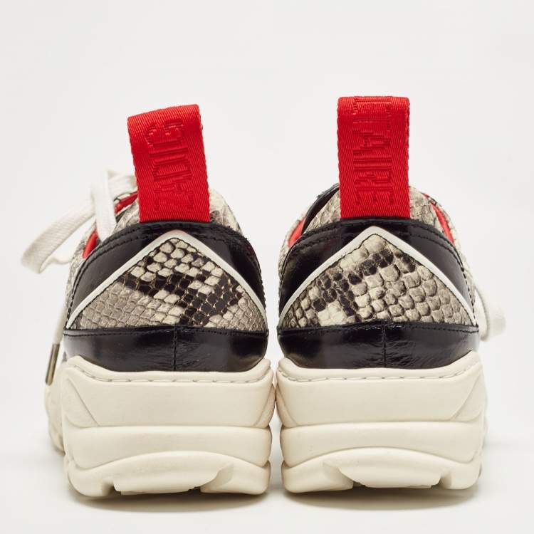 Pre Owned Zadig and Voltaire Black/White Python Embossed Leather Blaze Sneakers Size 38