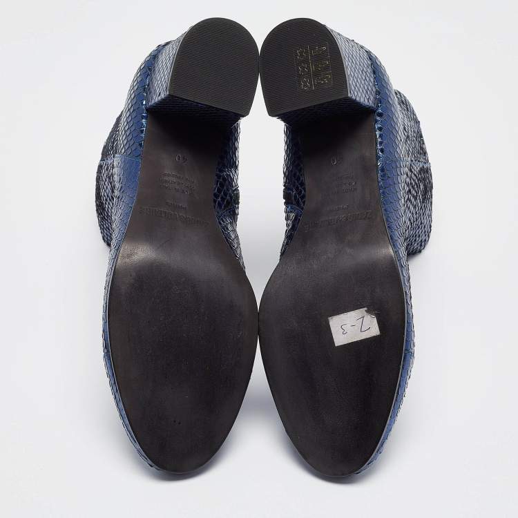 Pre Owned Zadig & Voltaire Metallic Blue Python Embossed Leather Lena Ankle Boots Size 40