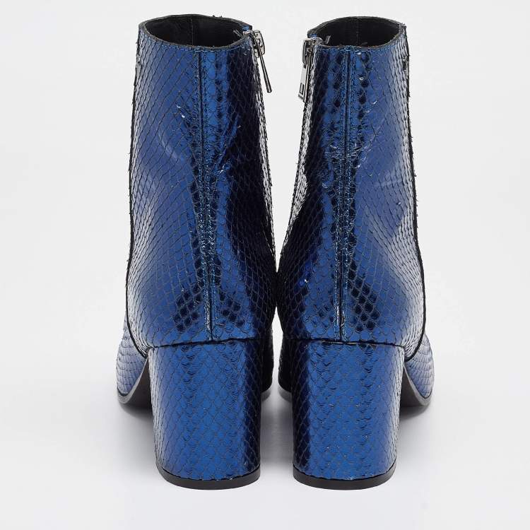 Pre Owned Zadig & Voltaire Metallic Blue Python Embossed Leather Lena Ankle Boots Size 40