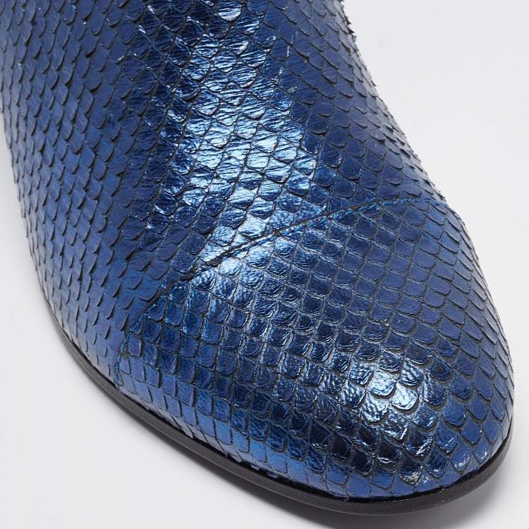 Pre Owned Zadig & Voltaire Metallic Blue Python Embossed Leather Lena Ankle Boots Size 40