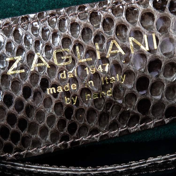 Pre Owned Zagliani Brown Python Leather Zip Satchel
