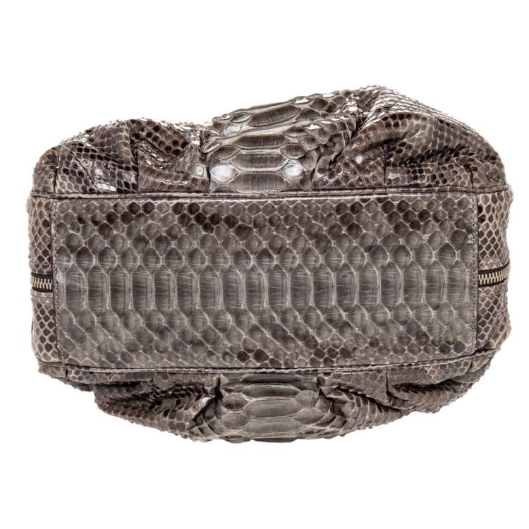 Pre Owned Zagliani Brown Python Leather Zip Satchel