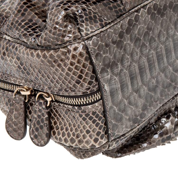 Pre Owned Zagliani Brown Python Leather Zip Satchel