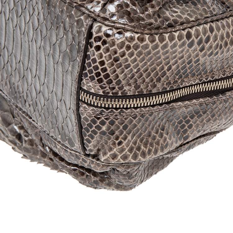 Pre Owned Zagliani Brown Python Leather Zip Satchel