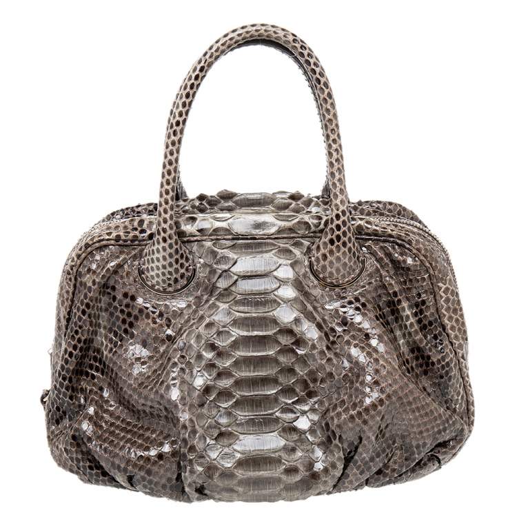 Pre Owned Zagliani Brown Python Leather Zip Satchel