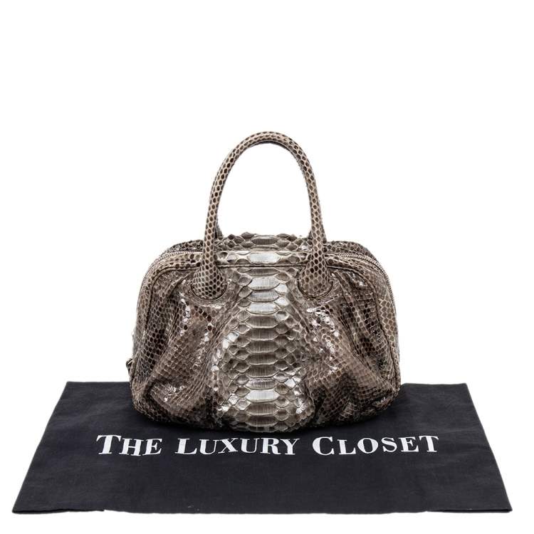 Pre Owned Zagliani Brown Python Leather Zip Satchel