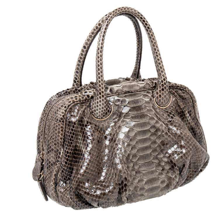 Pre Owned Zagliani Brown Python Leather Zip Satchel