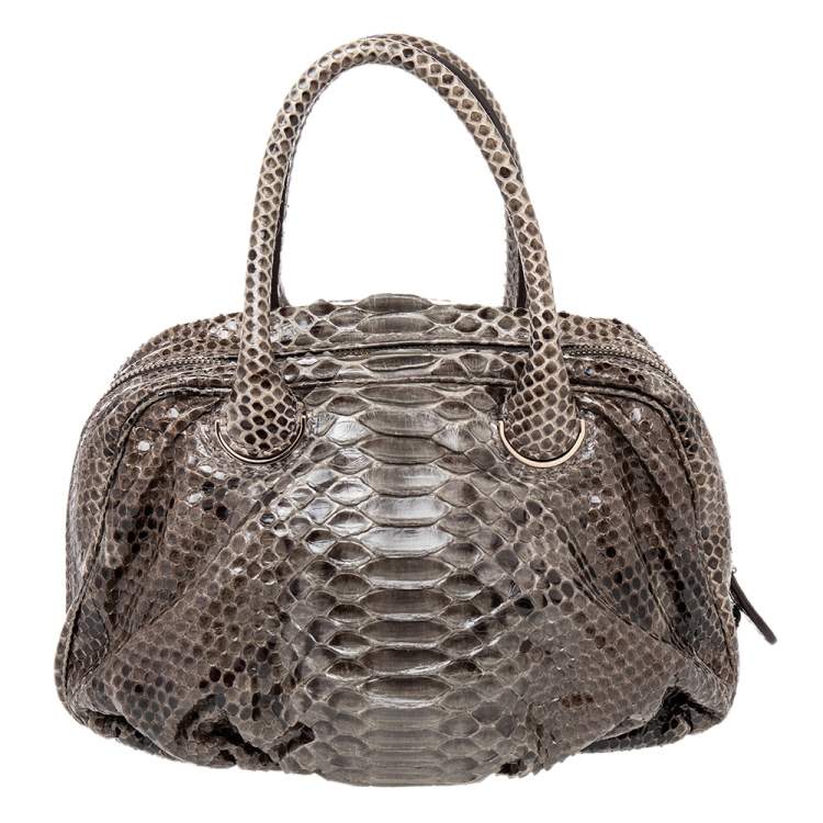 Pre Owned Zagliani Brown Python Leather Zip Satchel