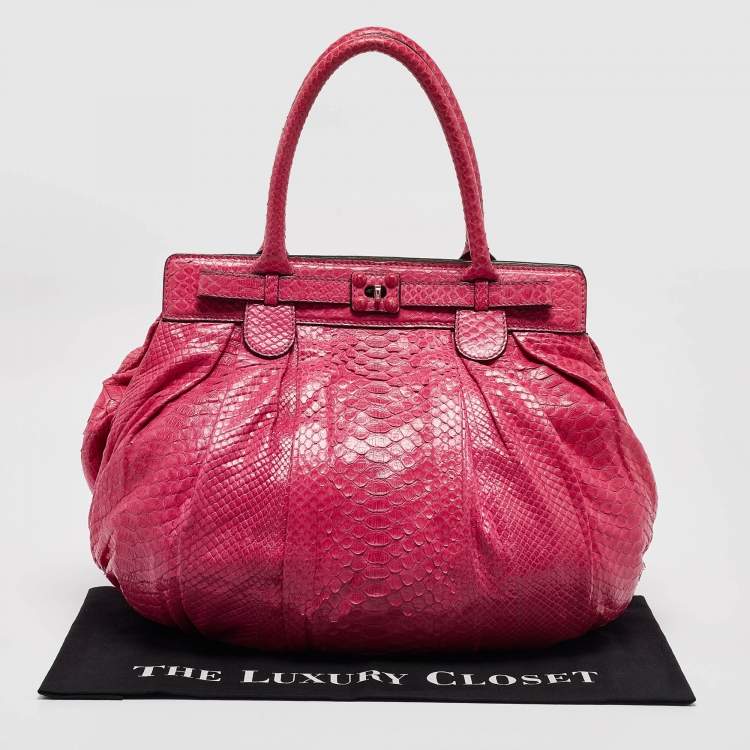 Pre Owned Zagliani Pink Python Puffy Hobo