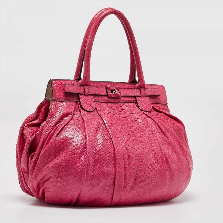 Pre Owned Zagliani Pink Python Puffy Hobo