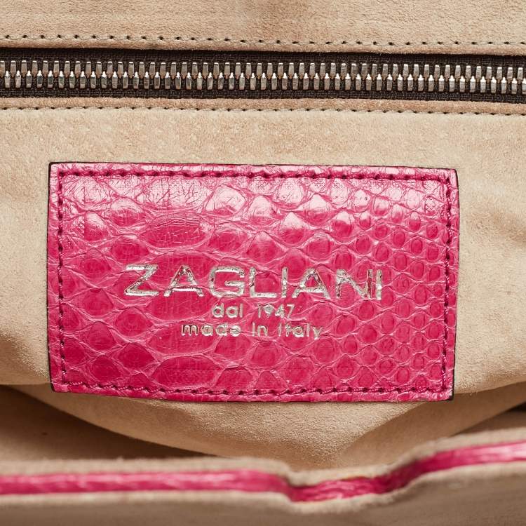 Pre Owned Zagliani Pink Python Puffy Hobo