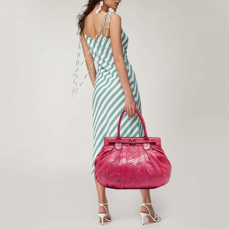 Pre Owned Zagliani Pink Python Puffy Hobo