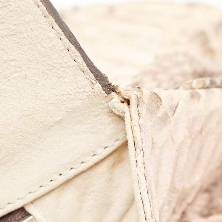 Pre Owned Zagliani Beige/Brown Shimmer Python Puffy Hobo
