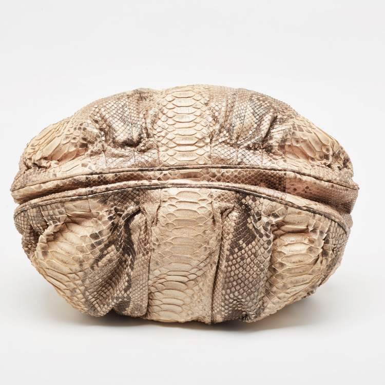 Pre Owned Zagliani Beige/Brown Shimmer Python Puffy Hobo