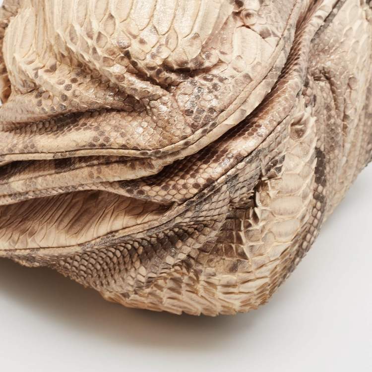 Pre Owned Zagliani Beige/Brown Shimmer Python Puffy Hobo