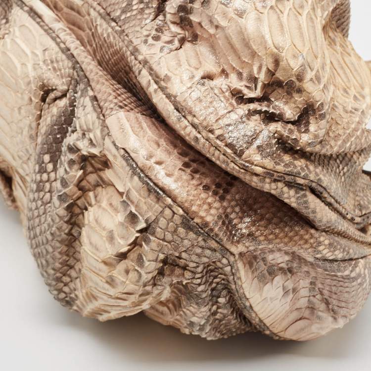 Pre Owned Zagliani Beige/Brown Shimmer Python Puffy Hobo