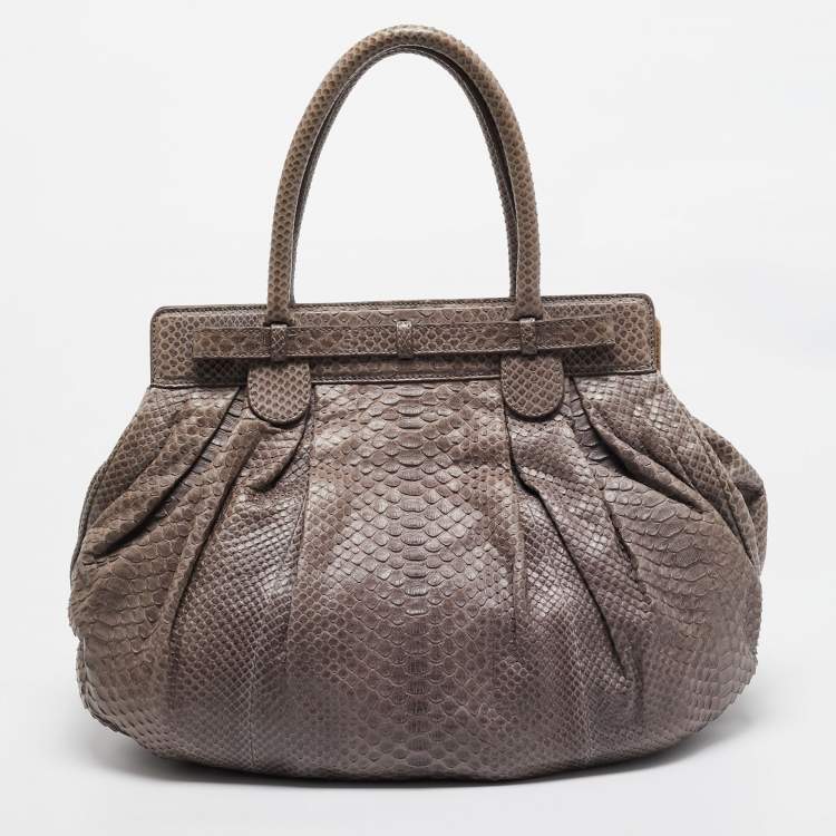 Pre Owned Zagliani Dark Beige Python Puffy Hobo
