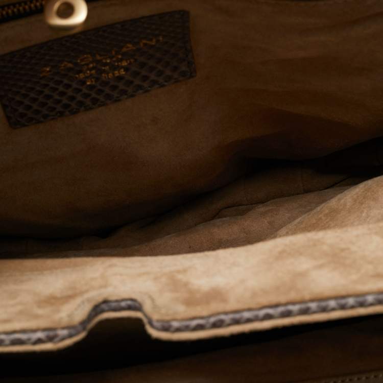 Pre Owned Zagliani Dark Beige Python Puffy Hobo