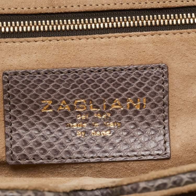 Pre Owned Zagliani Dark Beige Python Puffy Hobo