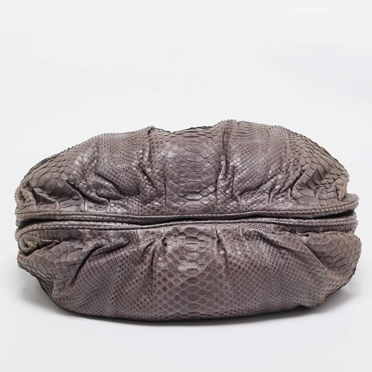Pre Owned Zagliani Dark Beige Python Puffy Hobo