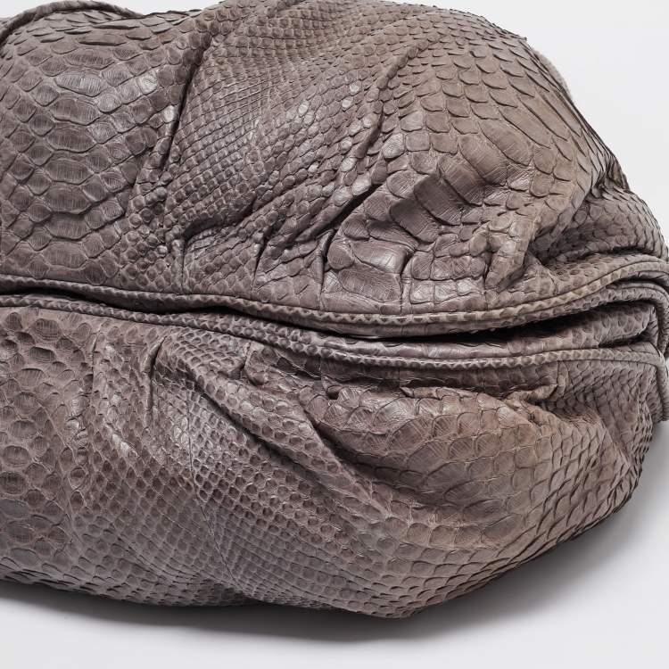 Pre Owned Zagliani Dark Beige Python Puffy Hobo
